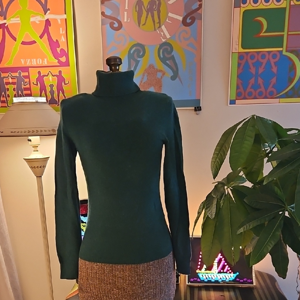 UNIQLO 100% Cashmere Dark Green Women's Knit Turtleneck Fitted Sweater Size XS